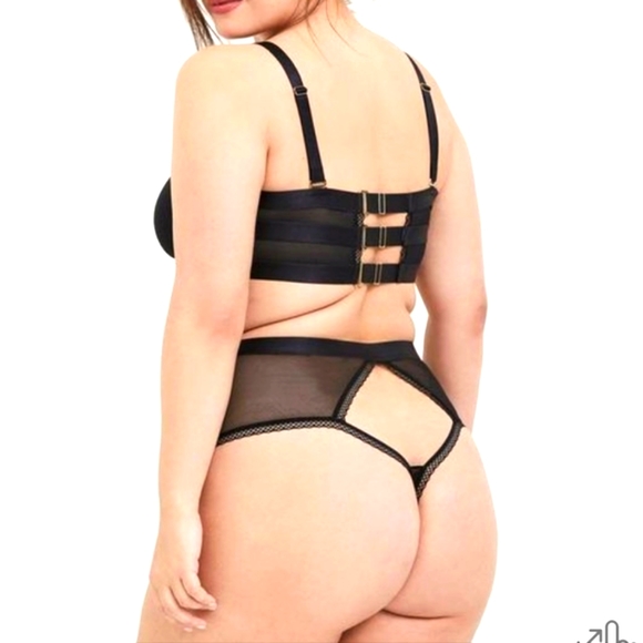 PLUS Garter Skirt & Bralette in Mesh, Hooks, Satin (2-Piece Set) - Picture 7 of 16